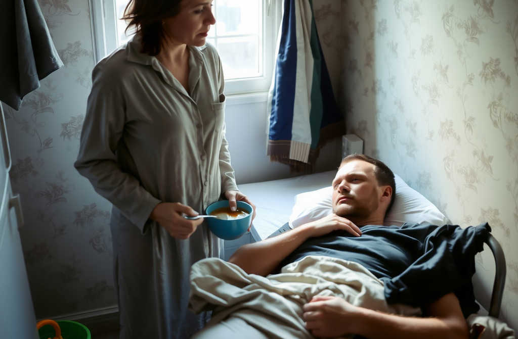 — How can he be so feeble? What’s his condition? — gasped the mother‑in‑law. — He’s just asleep. Nothing serious, a slight fever, all fine, winter’s started. — But this isn’t just winter! It’s your job, you bring all sorts of things home from your shop! How many times have I told you—change your job?