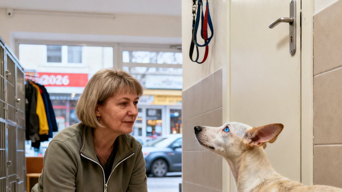 Ślepa suczka, drzwi i koc, który pachniał synem